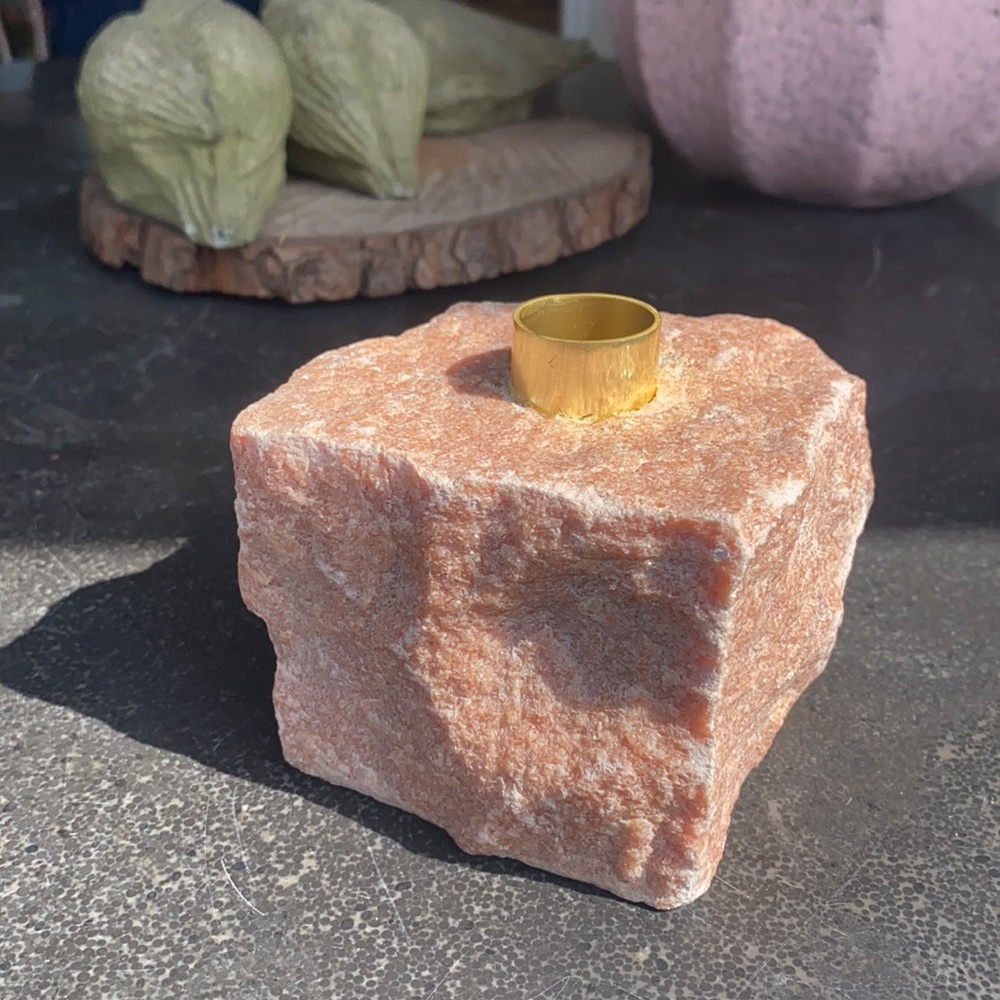 Marble candle holder - rose colored